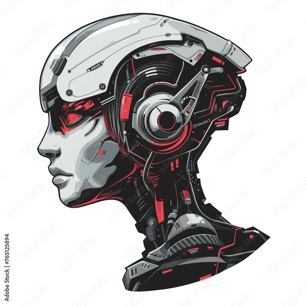A vibrant robotic head, featuring a mix of wires and gears A vibrant robotic head, featuring a mix of wires and gears