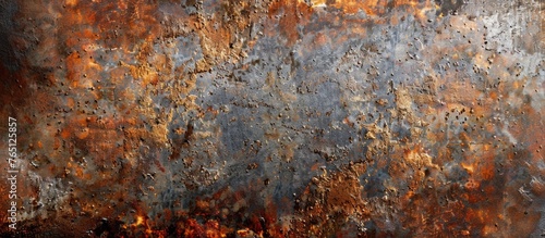 An extreme close-up of a weathered and corroded metal surface, set against a deep black background.