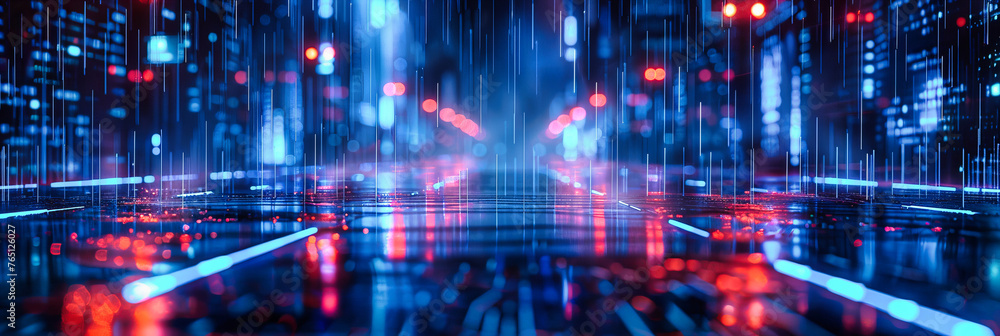 Obraz premium Futuristic Network and City Lights, Abstract Technology Background, Digital Design