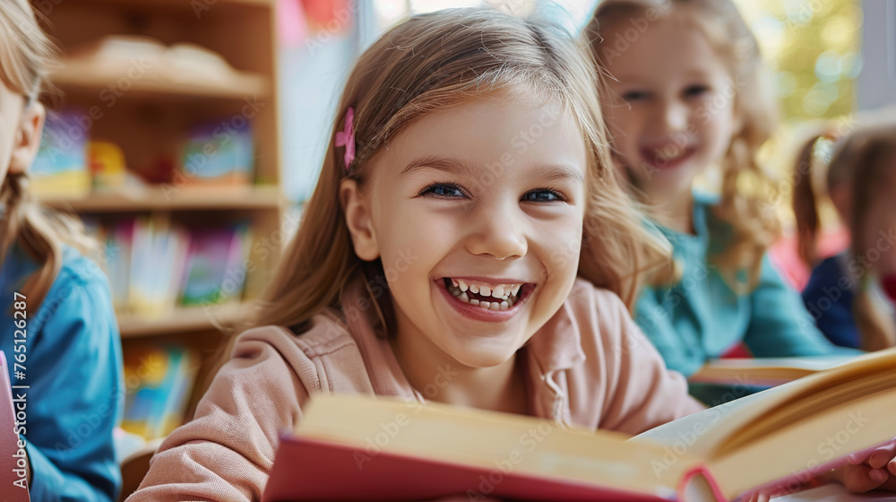 Children in kindergarten at a Reading lesson Children in kindergarten at a Reading lesson