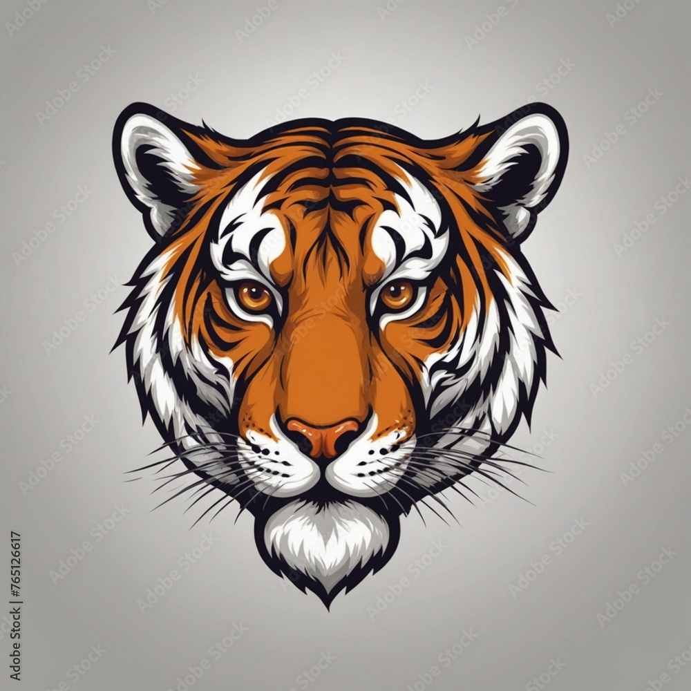 A tiger head with a fierce look on its face. The tiger is orange and black. The tiger's eyes are large and bright 11 A tiger head with a fierce look on its face. The tiger is orange and black. The tiger's eyes are large and bright 11