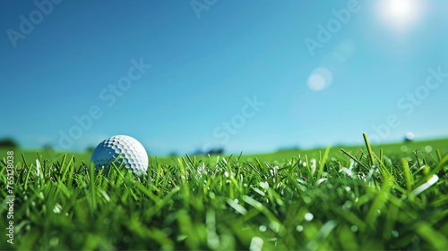 image from an aesthetic golf course background, blue sky, green grass, sunny day