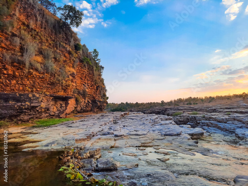 A beautiful river surrounded by rocky mountain at Chidiya Bhadak, Indore, Madhya Pradesh, India.