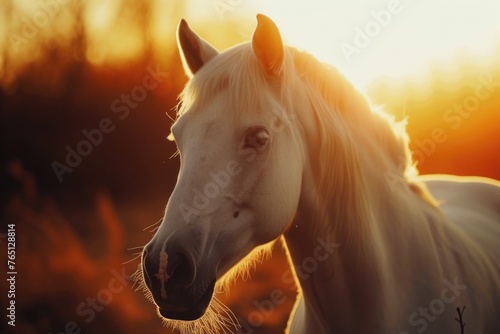 White horse with brownish-orange background