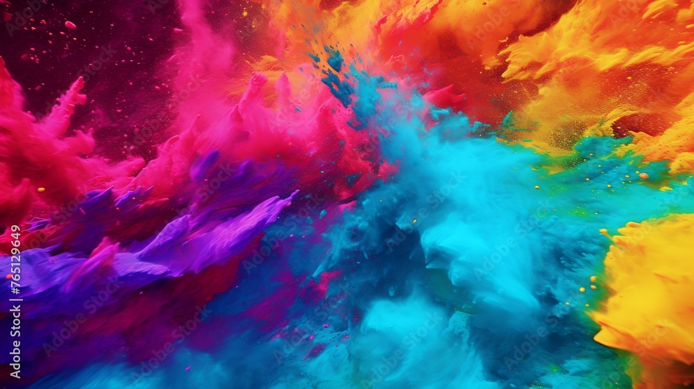 Colorful explosion of paint on a black background. Abstract background.