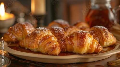 Plate of Croissants Covered in Powdered Sugar