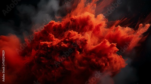 3d illustration of red smoke explosion on black background with copy space
