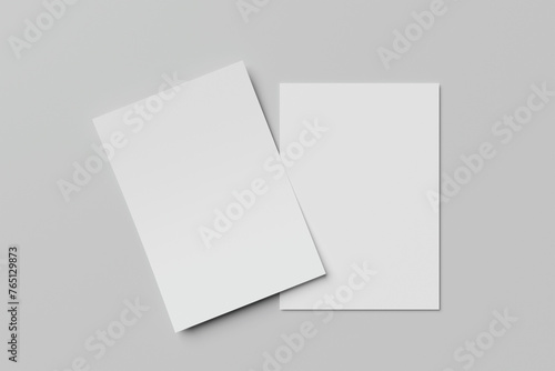 Empty paper note template of A4 format with soft shadows isolated on white background. 3d rendering