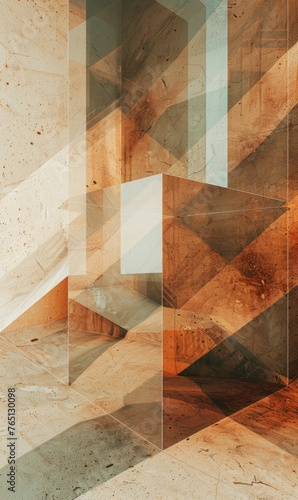 A complex geometric abstract with a textured earthy tone.