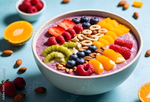 A vibrant smoothie bowl cafe  bowls filled with colorful fruits  nuts  and seeds  a visual and nutritional delight.