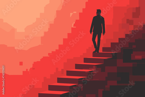 Conquering the Steep First Step to Success: Discouraged Businessman Facing Challenging Stairway to Business Triumph