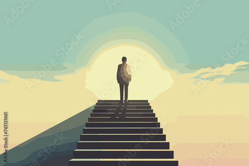 Conquering the Steep First Step to Success: Discouraged Businessman Facing Challenging Stairway to Business Triumph photo