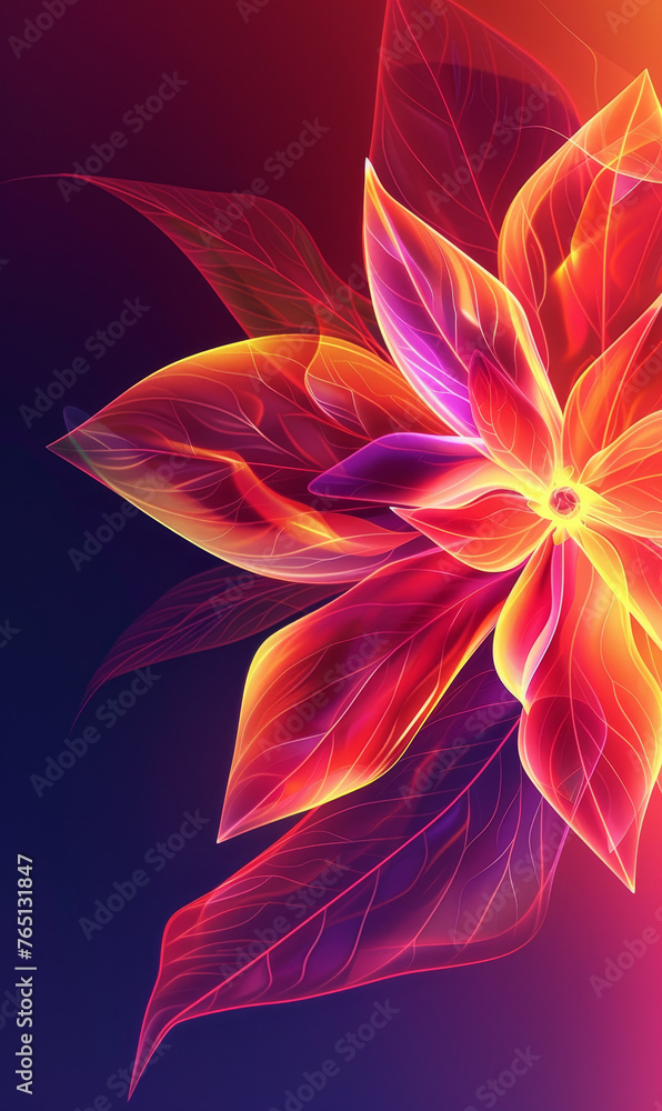 A radiant abstract flower with a fiery glow against a purple backdrop. A radiant abstract flower with a fiery glow against a purple backdrop.