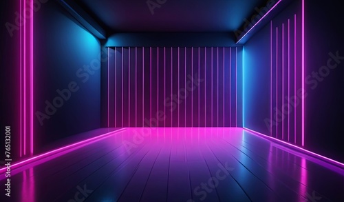 neon pink and blue light  decoration in interior of nightclub. Nightlife event venue design. Party invitation. 