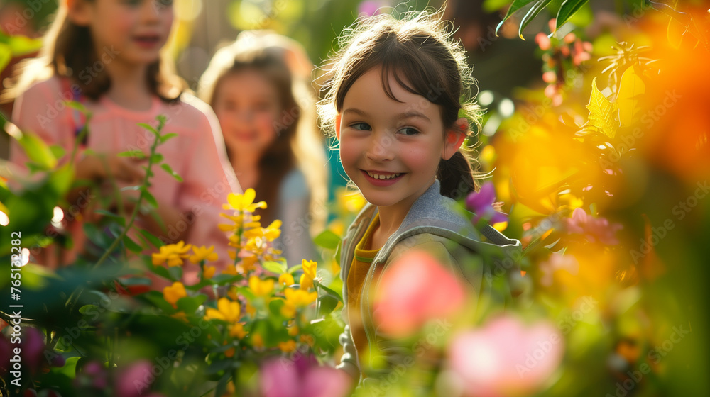 happy child playing with flowers happy child playing with flowers