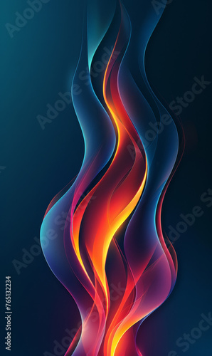 Elegant waves of blue and red in a fiery abstract design.