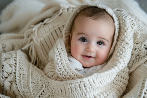Peaceful Baby wrapped blanket. Infant child. Generate Ai