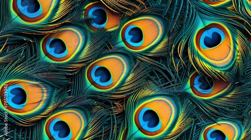 ðŸ¦š A stunningly beautiful and detailed close-up of a peacock's feathers, showcasing the vibrant colors and intricate patterns that make them so unique. © stocker
