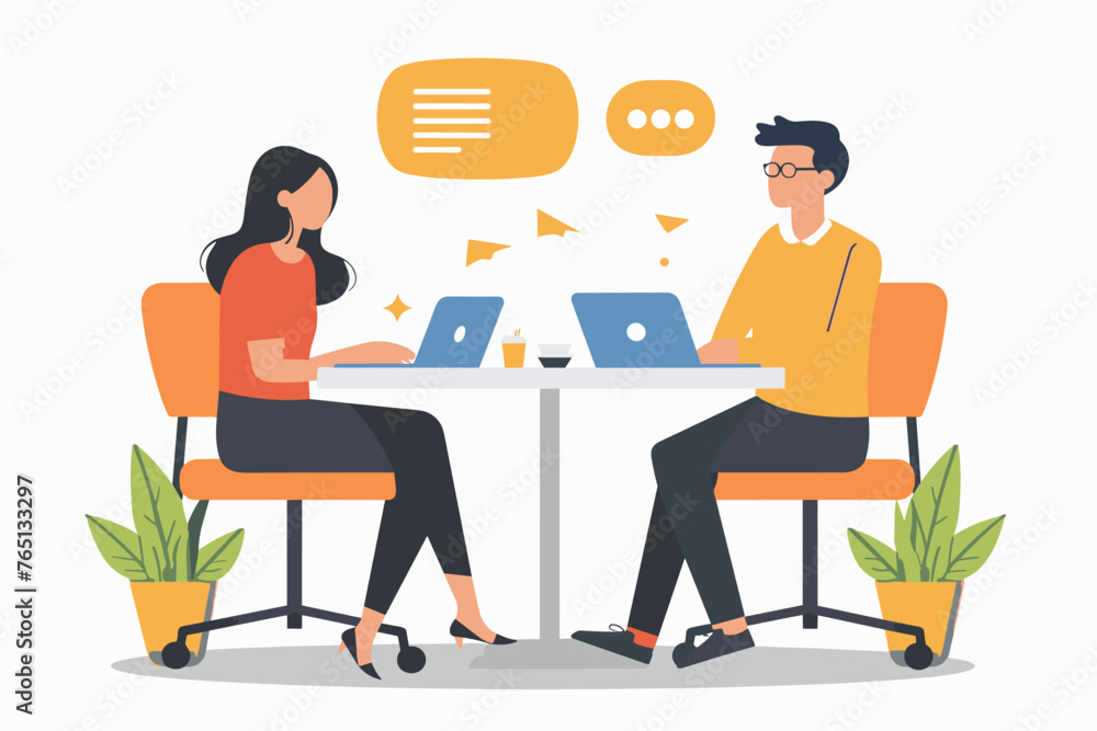 Conversation or communication for success, meeting discussion to get answer or solution, working together, partnership or collaboration concept, business people talk with speech bubble jigsaw connect