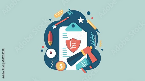 Shield Surrounded by Items on Paper