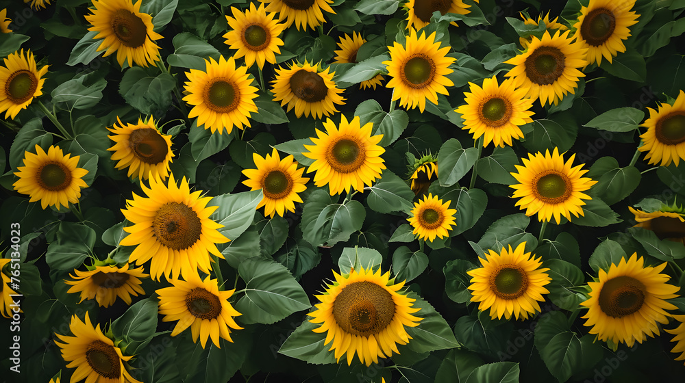 Field of sunflowers, view from the top Field of sunflowers, view from the top