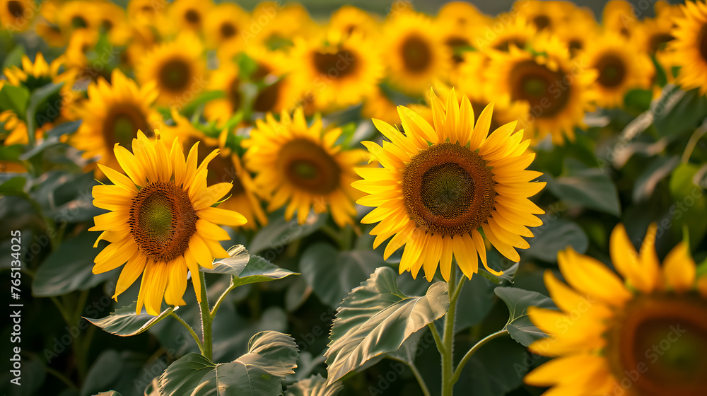 Close photo of sunflowers in summer