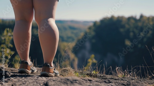 womens legs with lymph edem hiking  photo