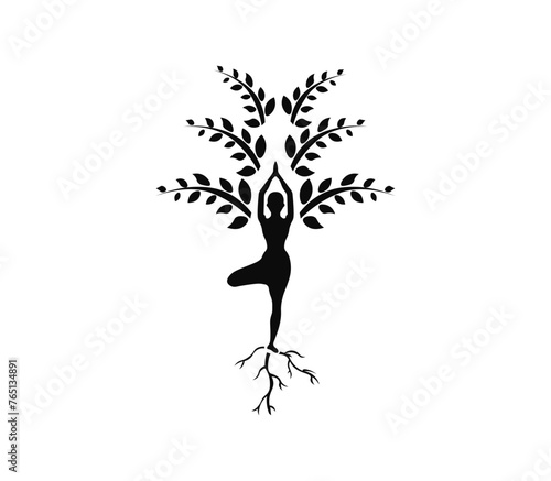 Vector illustration of logo with yogi and plant