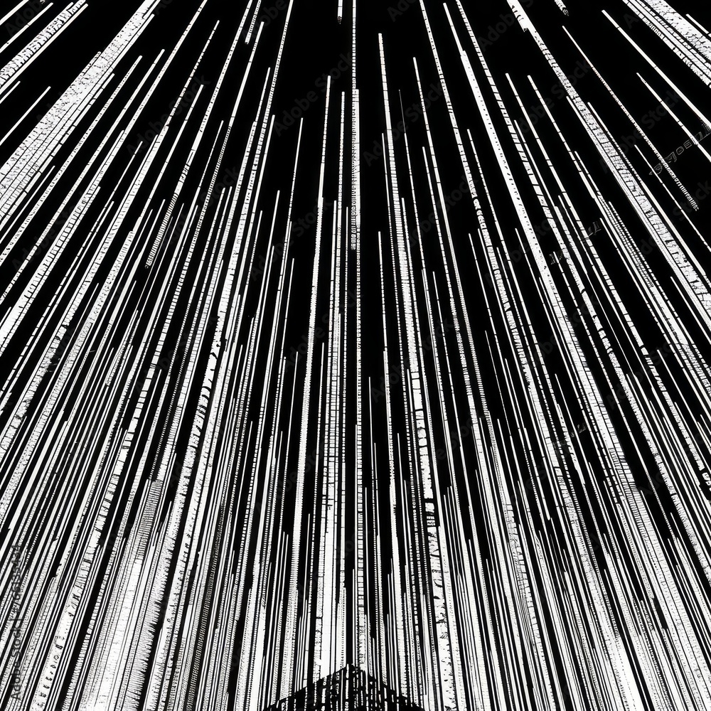 Obraz premium a black and white photo of a building with lots of lines on the side of the building and a clock tower at the top of the building.