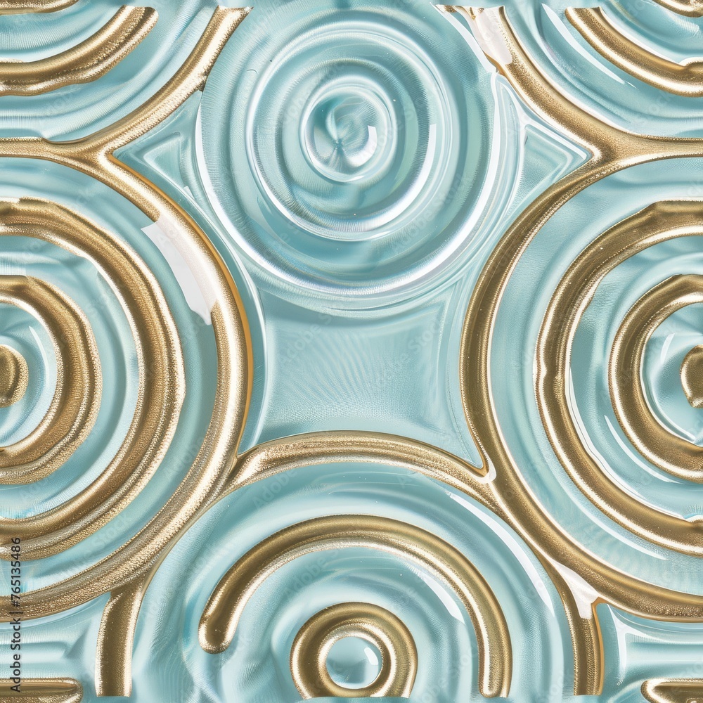 a close up view of a blue and gold wallpaper with circles of gold on the bottom of the wall. a close up view of a blue and gold wallpaper with circles of gold on the bottom of the wall.