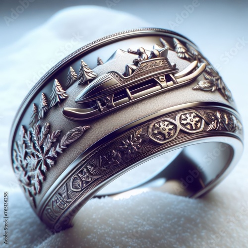 Ring with detailed winter scene engraving