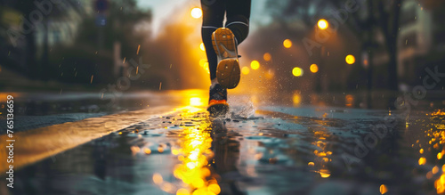 close up running trail after rain describes passion spirit persistent consistency concept background photo