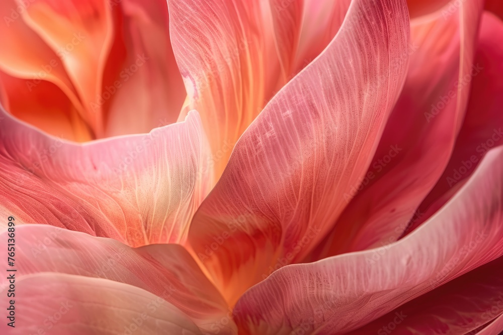 Close-up of a Pink Tulip's Delicate Petals - This image captures the ethereal beauty and intricate design of a tulip's petals with a captivating pink hue