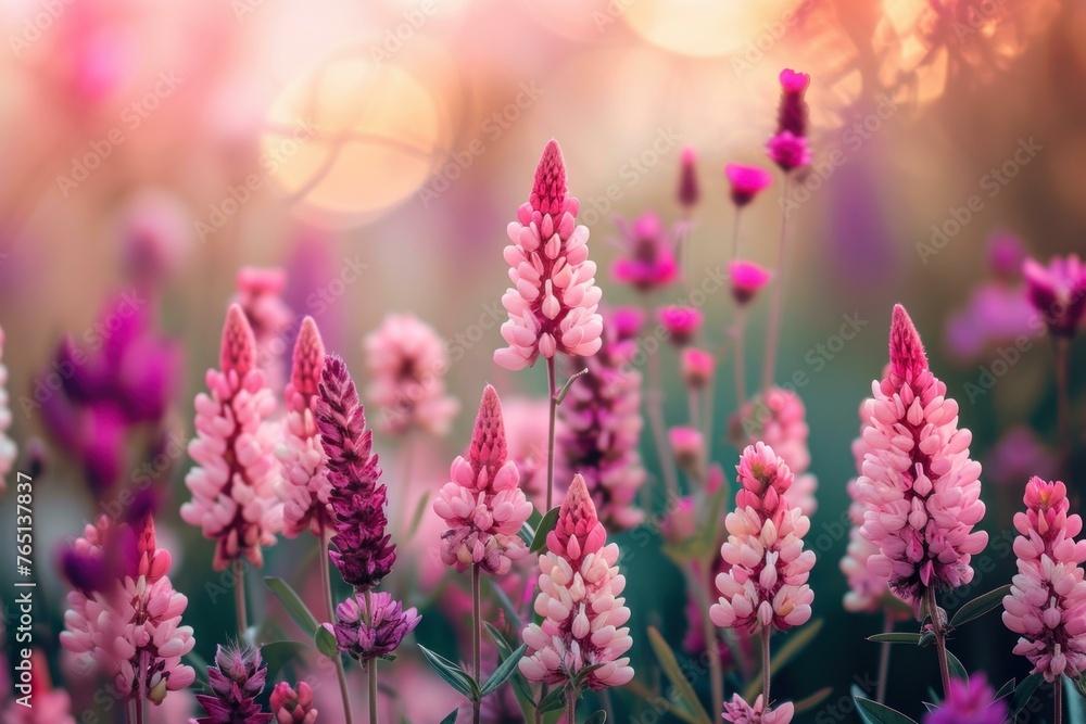 Obraz premium Fragrant Delicate flowers background. Light pastel pink blossom bouquet. Generate ai