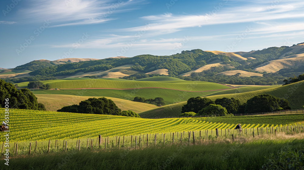 A Panoramic View of Lush Crop Fields Under the Expansive Blue Sky, verdant splendour