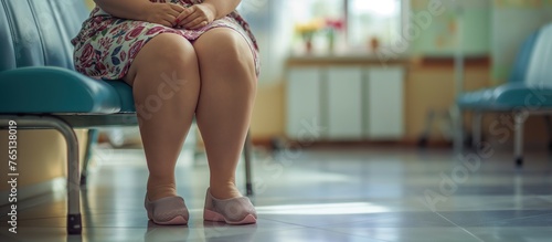 womens legs with lymph edema in a doctors waiting room 