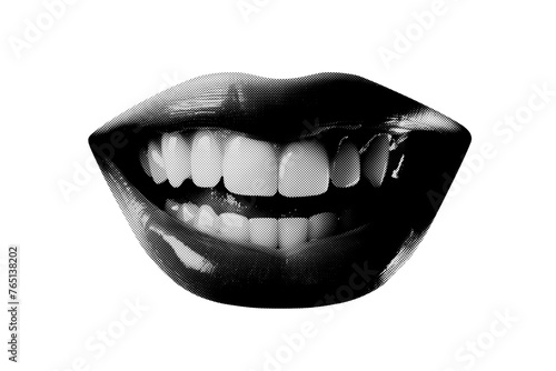 Abstract halftone smiling mouth collage element. Trendy grunge design element