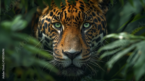 Close-up of beautiful Amazon jaguar in the jungle. Amazing rainforest Wildlife.