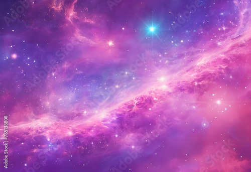 Purple and pink clouds and stars fantasy galaxy background illustration Generative ai