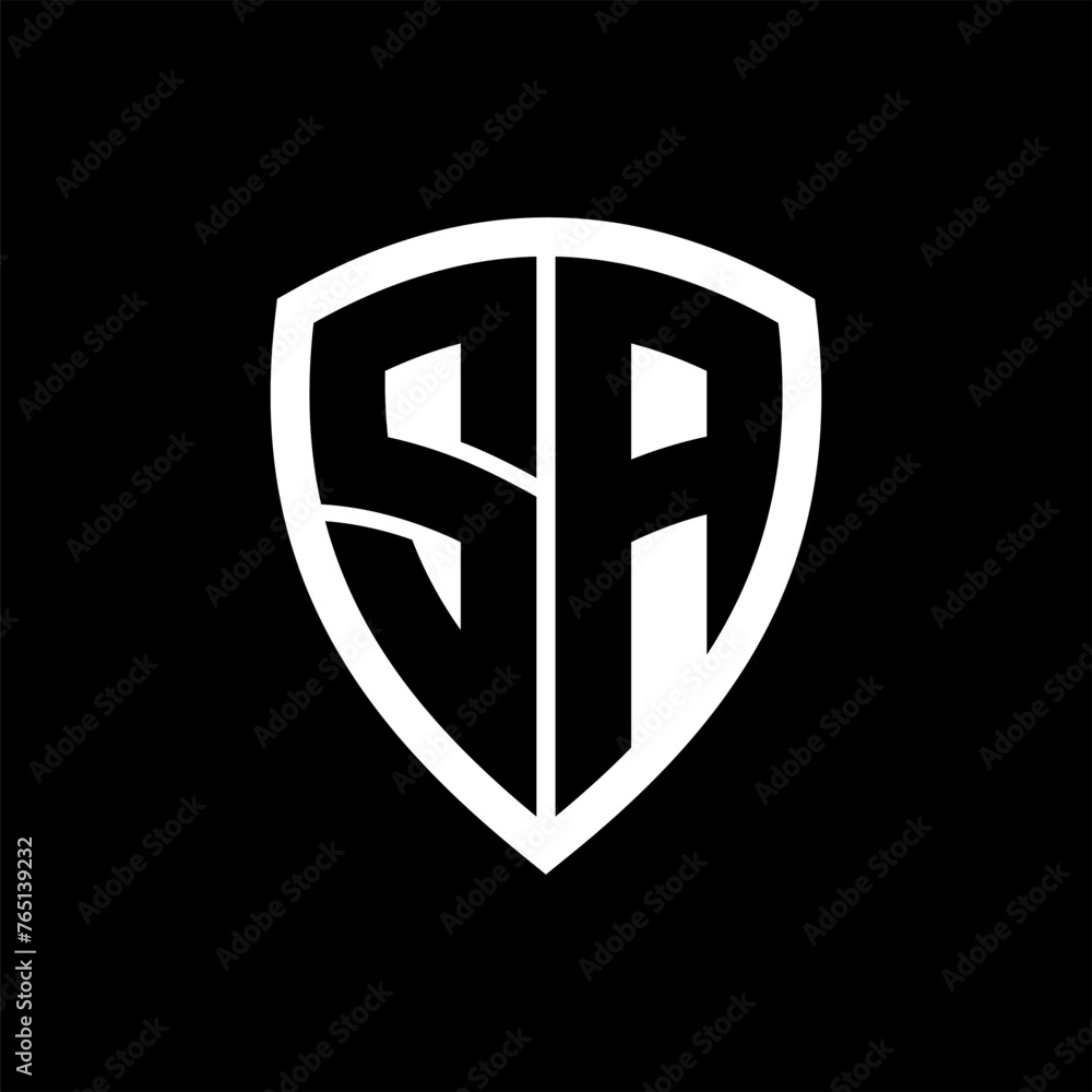 SA monogram logo with bold letters shield shape with black and white ...