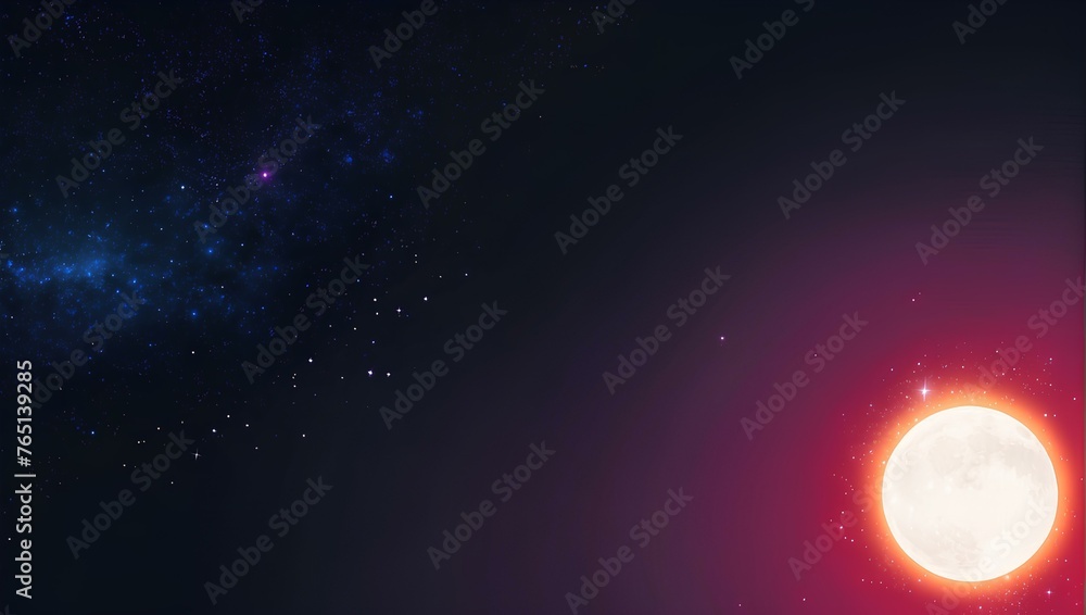 space background with bright sun in the corner, copy space, space for text and design 