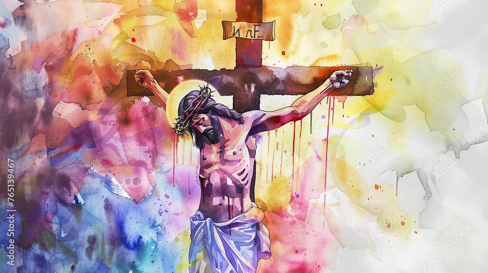 watercolor painting of Jesus' crucifixion