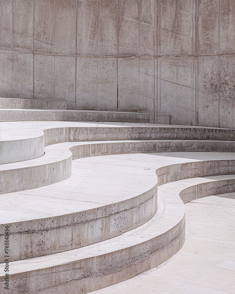 Curved concrete amphitheater with a rough texture and light beige color Curved concrete amphitheater with a rough texture and light beige color