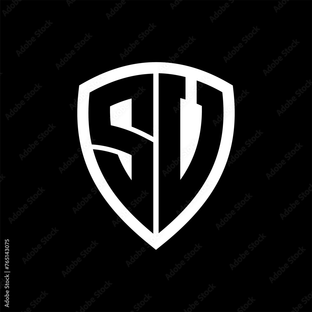 SV monogram logo with bold letters shield shape with black and white color design SV monogram logo with bold letters shield shape with black and white color design