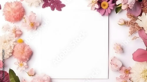 white blank card with cherry blossoms framework for photo or congratulation generative ai