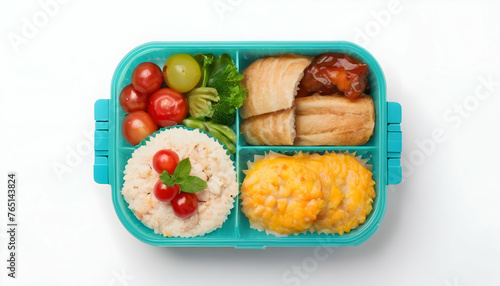 Lunch box with delicious food isolated on a white background