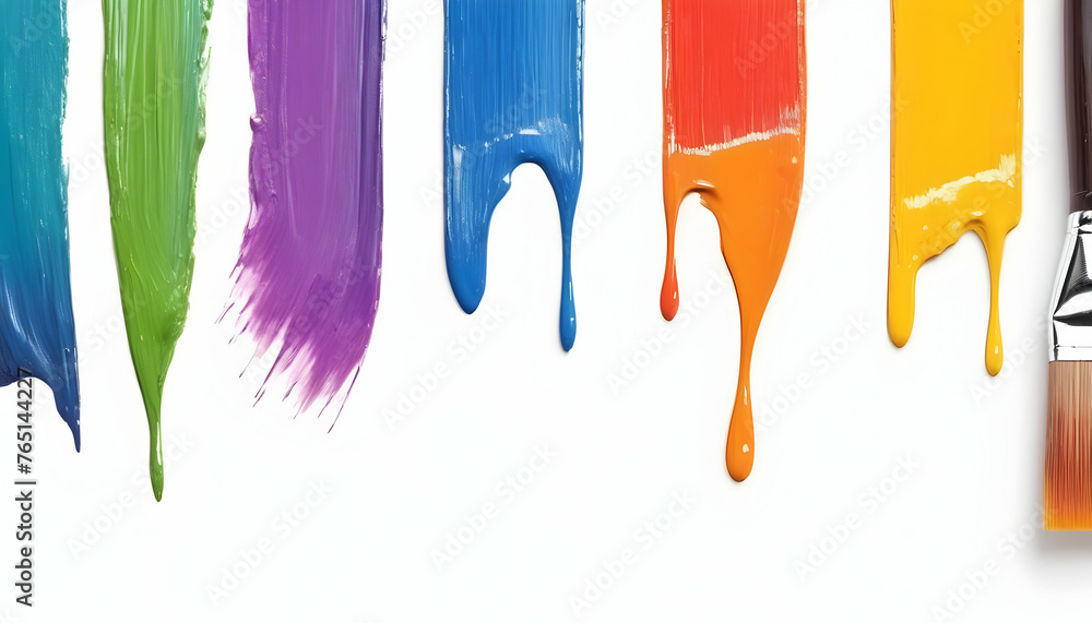 Naklejka premium multicolor paint brush texture on white background