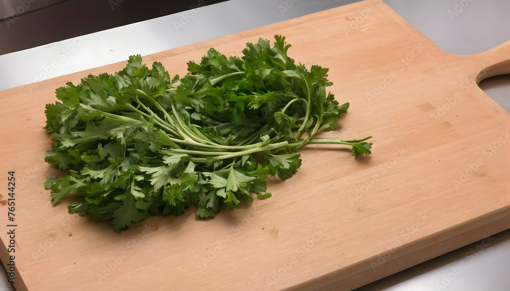 Parsley. On a chopping board in the kitchen Parsley. On a chopping board in the kitchen