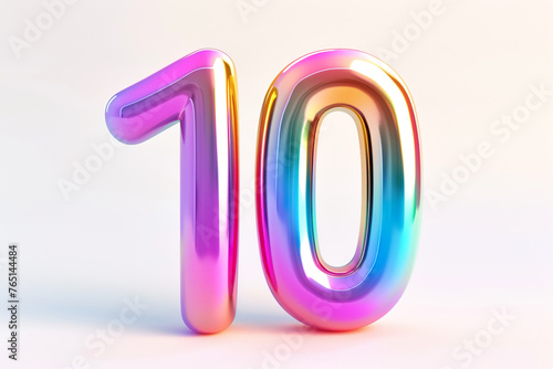 Glossy holographic number 10 ten one isolated on white background photo