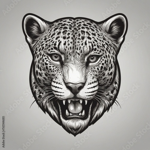 A cartoon drawing of a leopard with a fierce expression. The drawing is bold and colorful, with a sense of energy and power. The leopard's eyes are large and intense, and its mouth is open